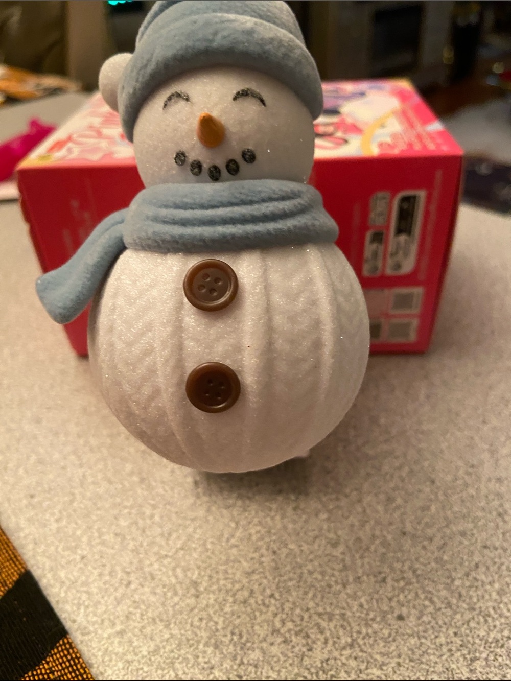 Festive White Snowman Figurine with Light Blue Hat & Scarf wallflower